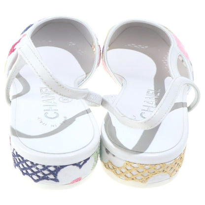 Chanel CC Logo Slingback Pumps Flat Shoes White — view 3