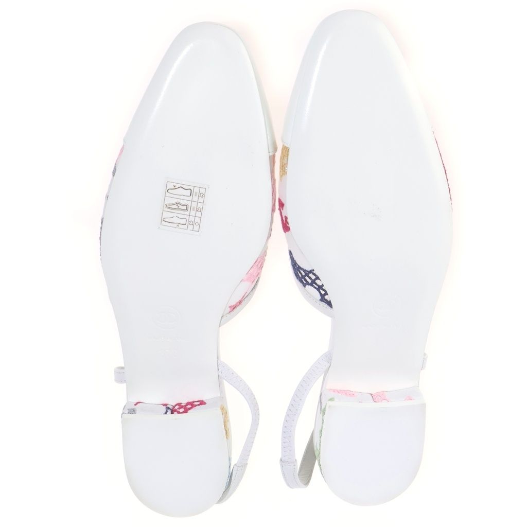 Chanel CC Logo Slingback Pumps Flat Shoes White — view 5
