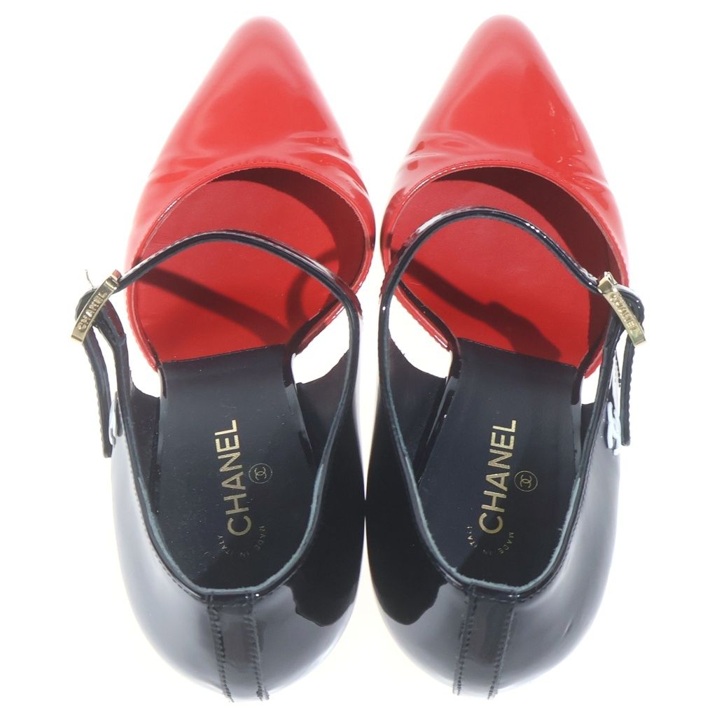 Chanel CC Logo Strap Shoes Pumps Sandals Patent Black — view 4