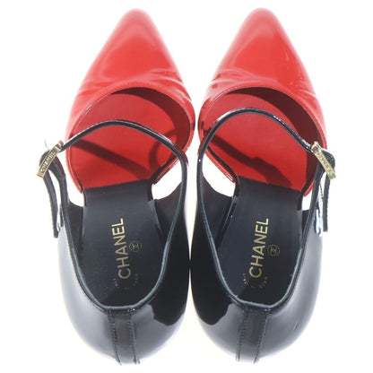 Chanel CC Logo Strap Shoes Pumps Sandals Patent Black — view 4