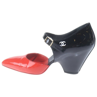 Chanel CC Logo Strap Shoes Pumps Sandals Patent Black — view 2