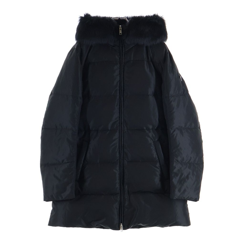 Prada Sheepfur Hooded Long Down Coat Black