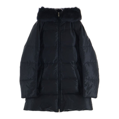 Prada Sheepfur Hooded Long Down Coat Black