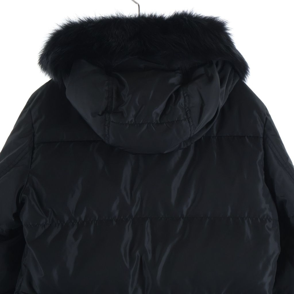 Prada Sheepfur Hooded Long Down Coat Black — view 4