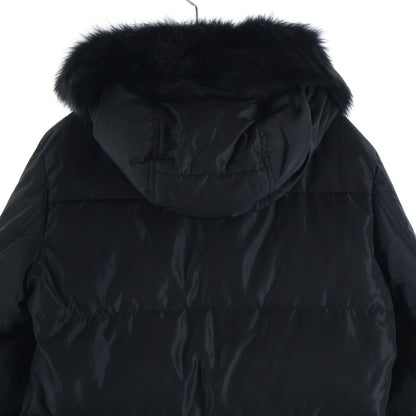 Prada Sheepfur Hooded Long Down Coat Black — view 4