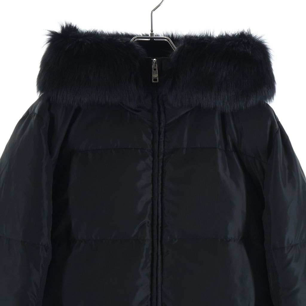 Prada Sheepfur Hooded Long Down Coat Black — view 3
