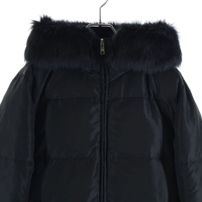 Prada Sheepfur Hooded Long Down Coat Black — view 3