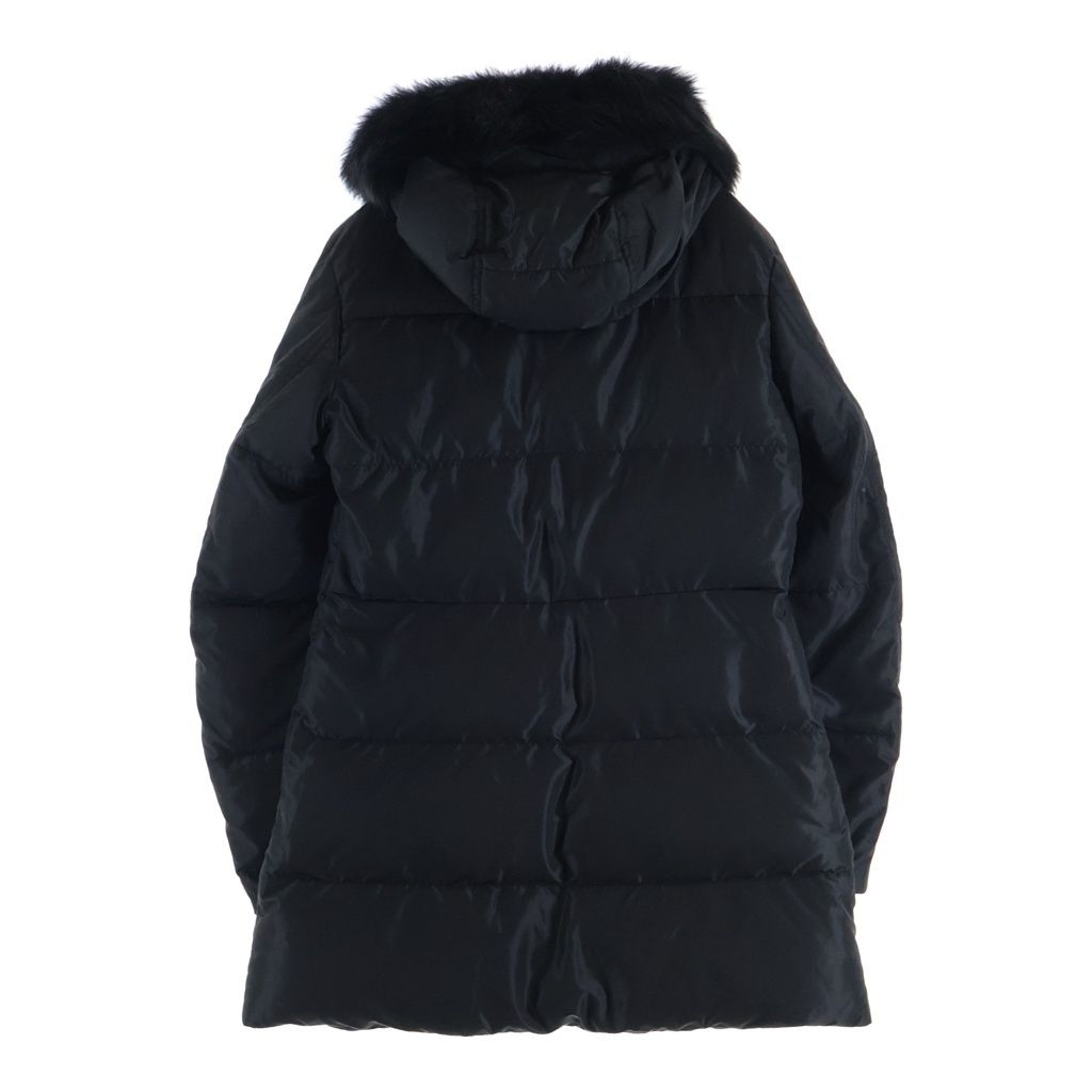 Prada Sheepfur Hooded Long Down Coat Black — view 2