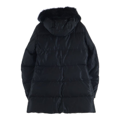 Prada Sheepfur Hooded Long Down Coat Black — view 2