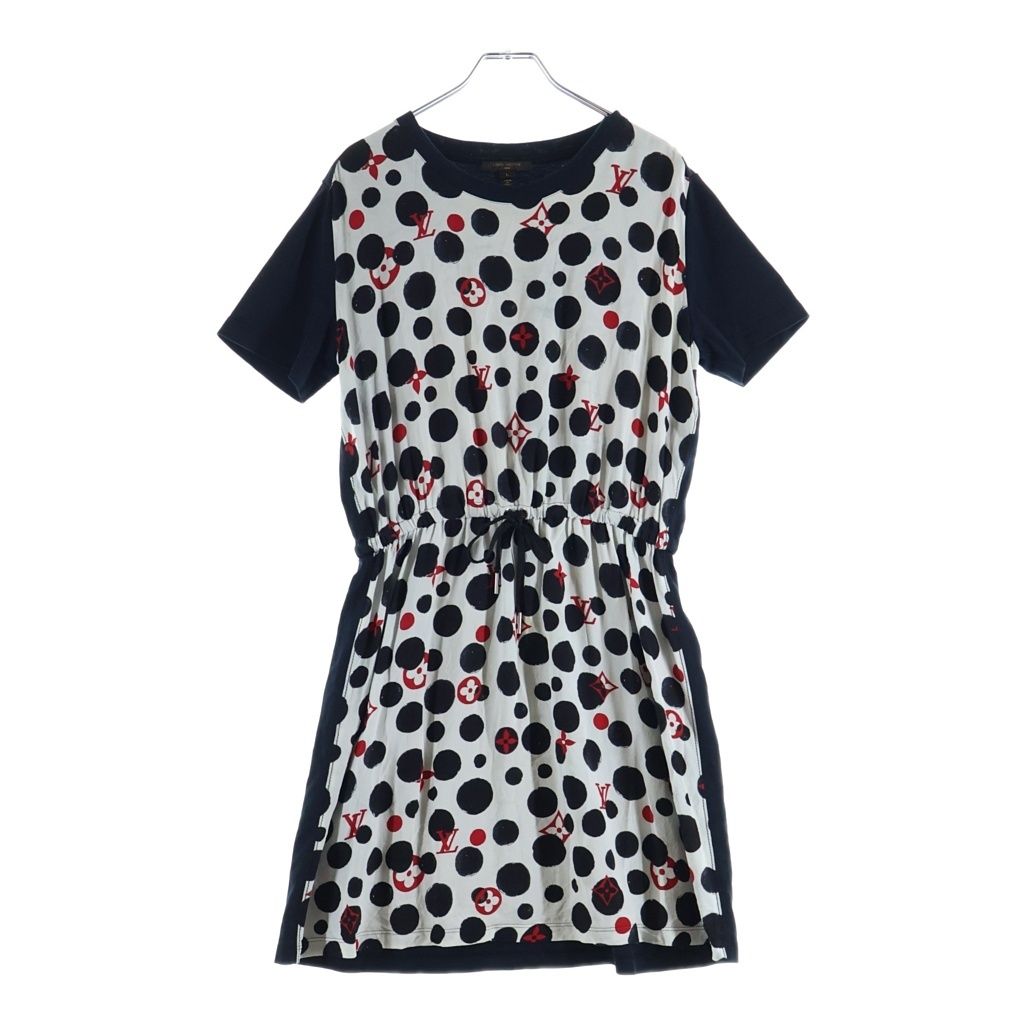 Louis Vuitton Polka Dot Drawcord Short Sleeve Dress Navy White
