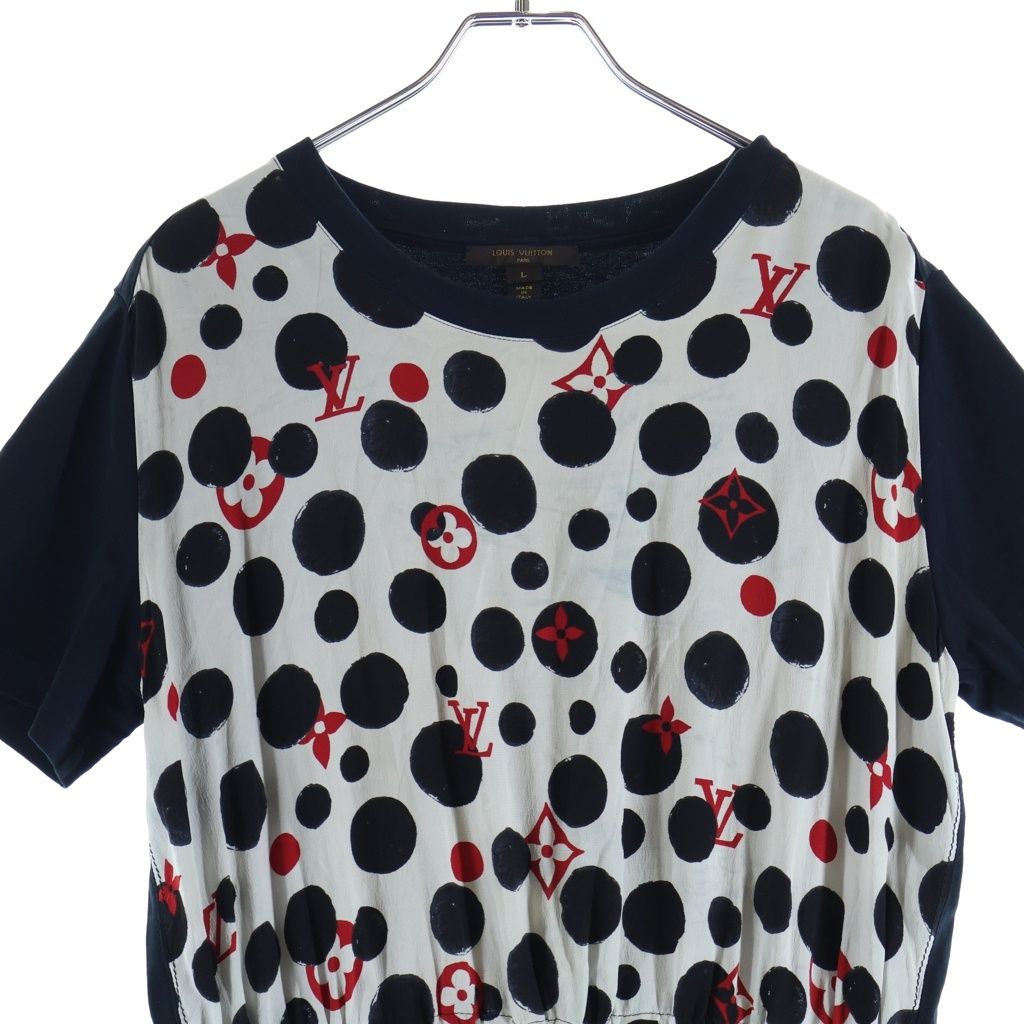 Louis Vuitton Polka Dot Drawcord Short Sleeve Dress Navy White — view 3