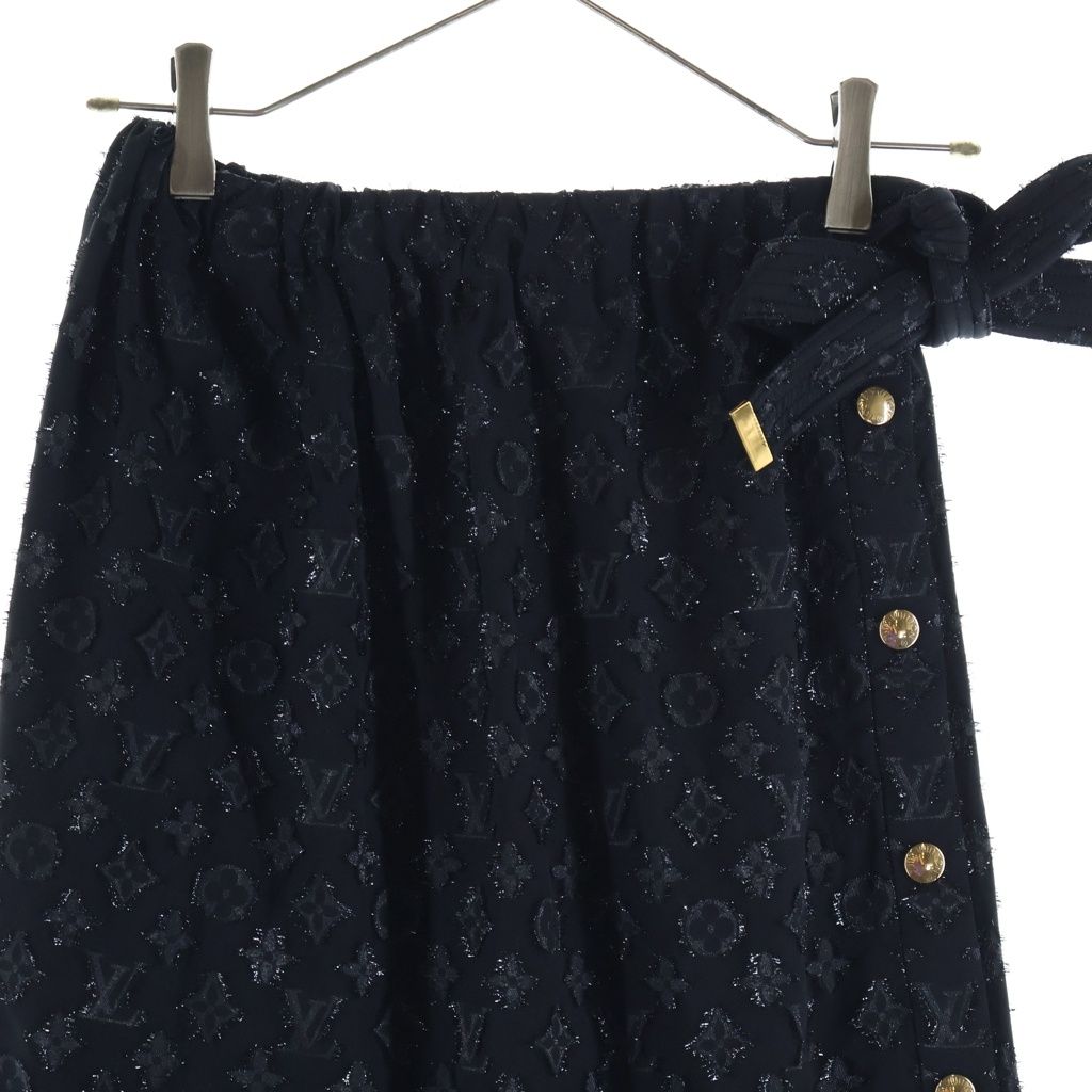 Louis Vuitton Monogram Silk Front Button Medium Skirt Pencil Black 34 — view 3