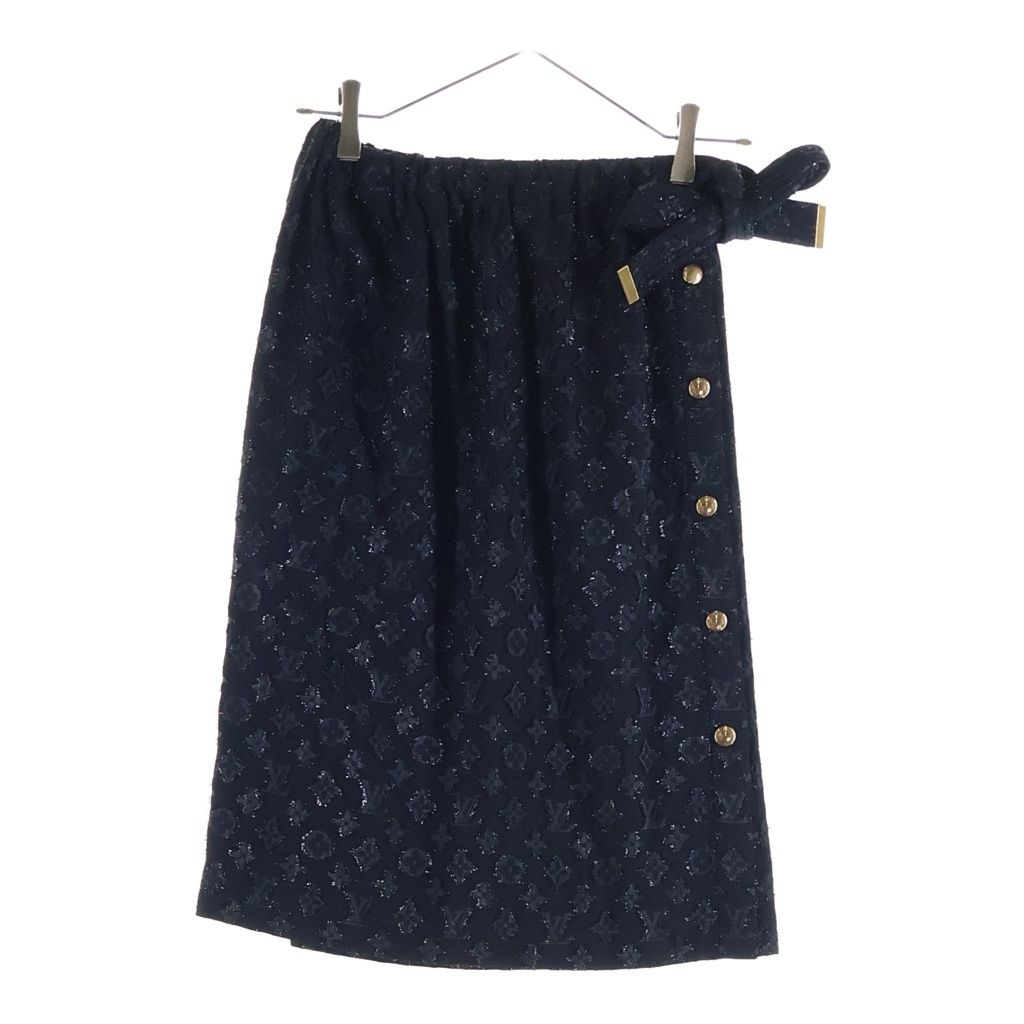 Louis Vuitton Monogram Silk Front Button Medium Skirt Pencil Black 34