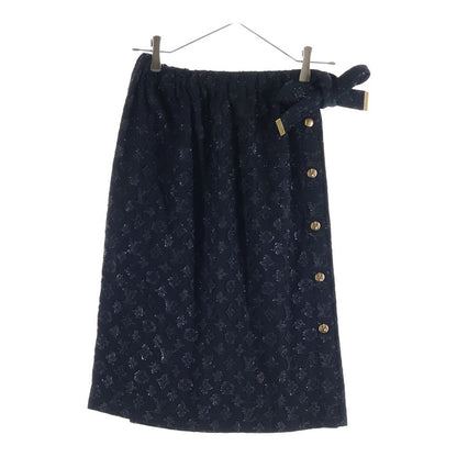 Louis Vuitton Monogram Silk Front Button Medium Skirt Pencil Black 34