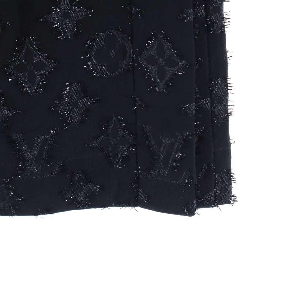 Louis Vuitton Monogram Silk Front Button Medium Skirt Pencil Black 34 — view 5