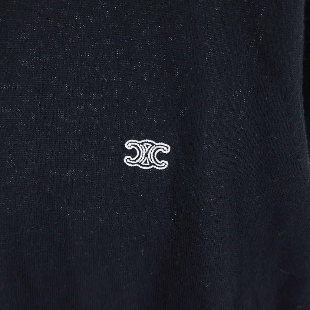 Celine Triomphe Logo Embroidery Long Sleeve Knit Polo Shirt Black — view 5
