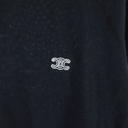 Celine Triomphe Logo Embroidery Long Sleeve Knit Polo Shirt Black — view 5