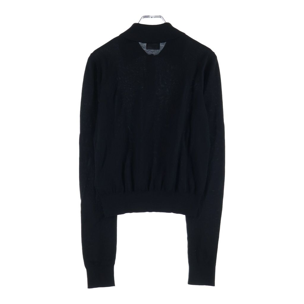 Celine Triomphe Logo Embroidery Long Sleeve Knit Polo Shirt Black — view 2