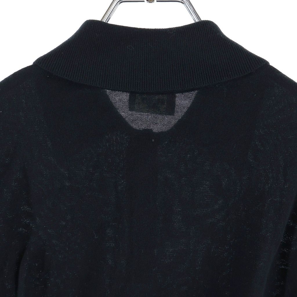 Celine Triomphe Logo Embroidery Long Sleeve Knit Polo Shirt Black — view 4