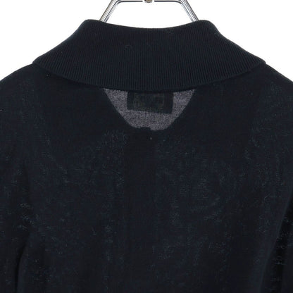 Celine Triomphe Logo Embroidery Long Sleeve Knit Polo Shirt Black — view 4