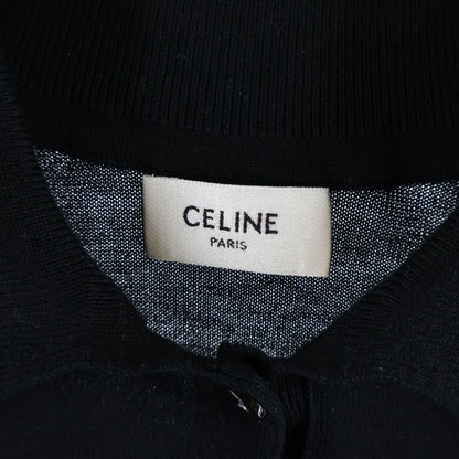 Celine Triomphe Logo Embroidery Long Sleeve Knit Polo Shirt Black — view 7