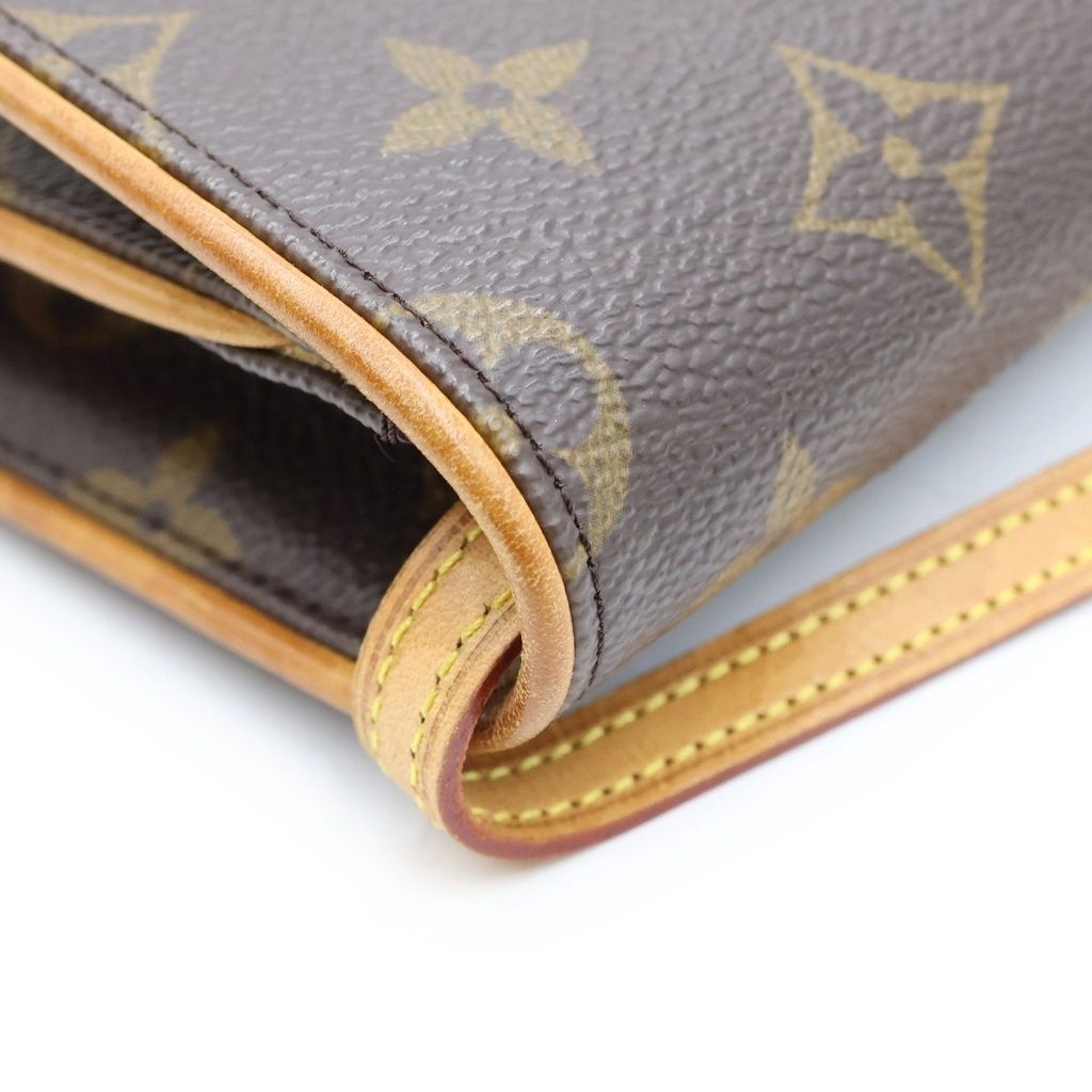Louis Vuitton Monogram Pochette Twin GM Shoulder Bag Brown Leather Gold — view 6