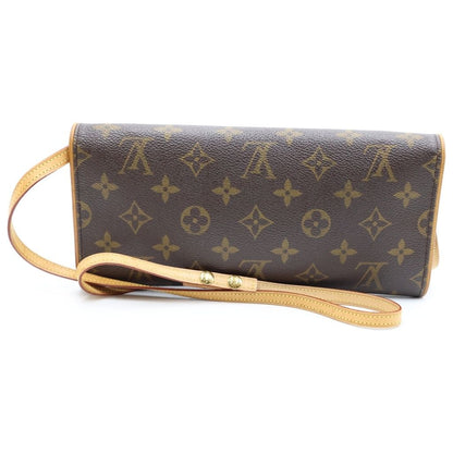 Louis Vuitton Monogram Pochette Twin GM Shoulder Bag Brown Leather Gold — view 2