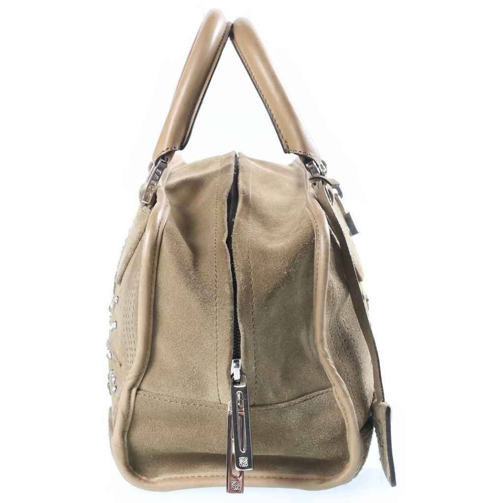 Loewe Amazona 28 Rhinestone Boston Bag Khaki Suede Silver — view 3