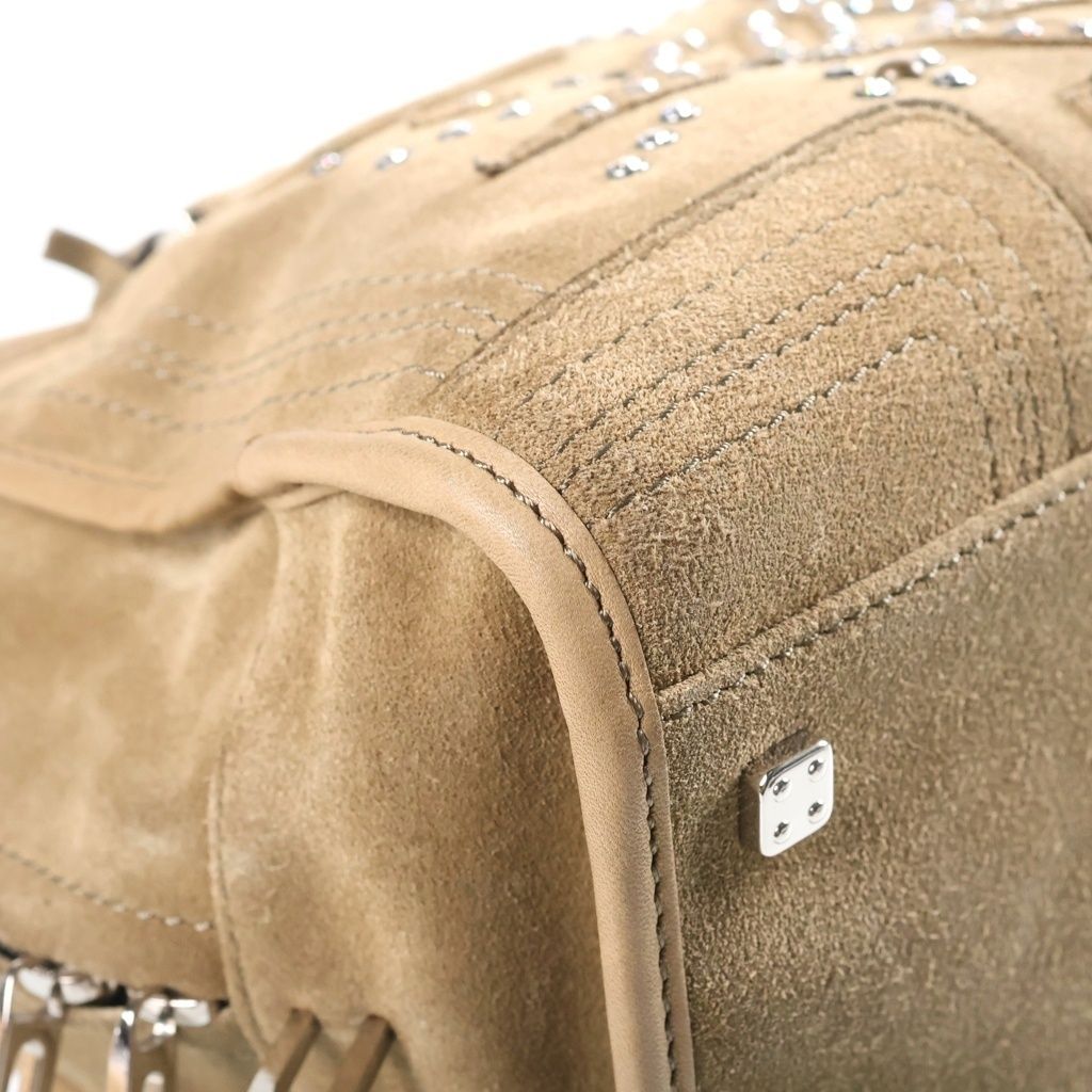 Loewe Amazona 28 Rhinestone Boston Bag Khaki Suede Silver — view 5
