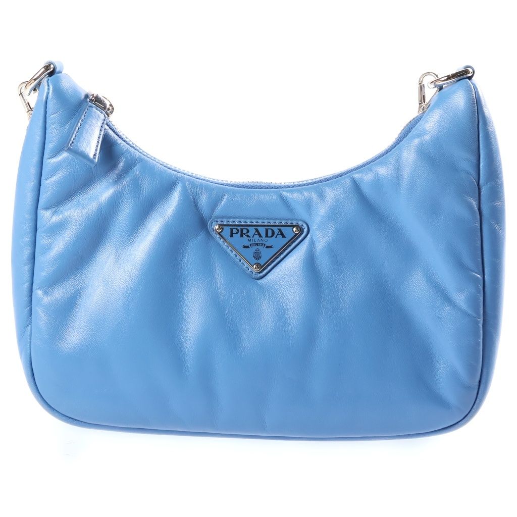 Prada Re Edition Chain Shoulder Bag Sky Blue Leather Silver