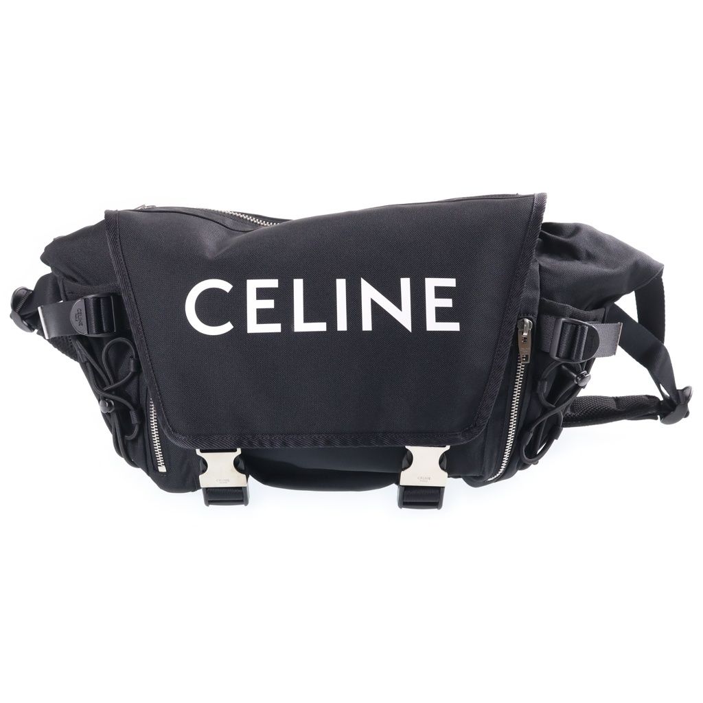 Celine Logo Trekking Messenger Bag Black Canvas Silver