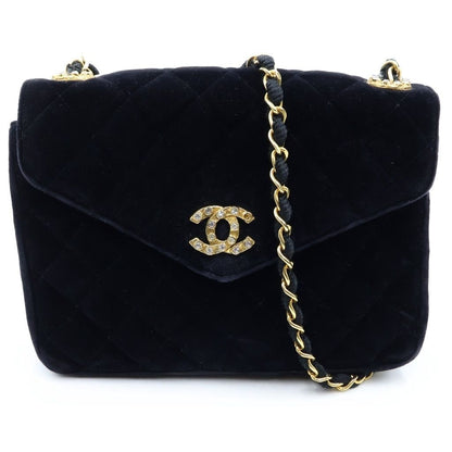 Chanel Quilted 20 S Flap S Chain Shoulder Bag Black Velour Gold