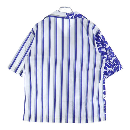 Prada Asymmetric Striped Hawaiian Short Sleeve Shirt White Blue — view 2