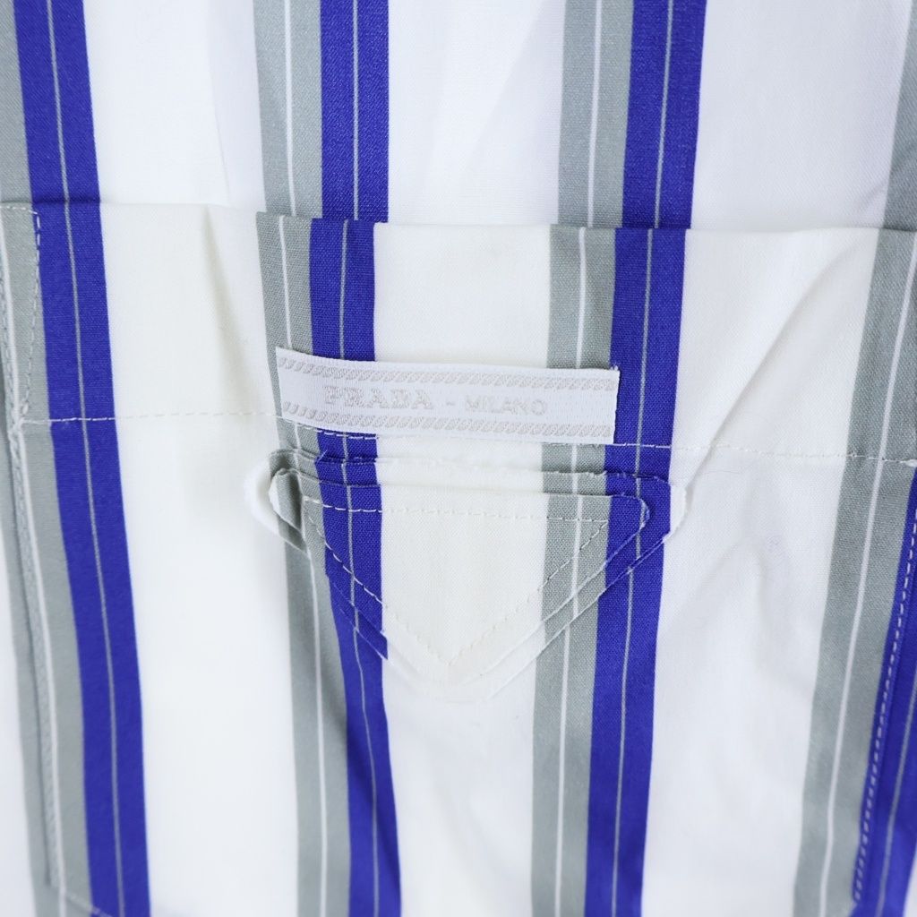 Prada Asymmetric Striped Hawaiian Short Sleeve Shirt White Blue — view 5