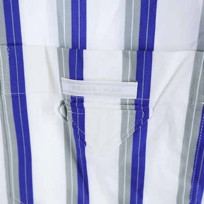 Prada Asymmetric Striped Hawaiian Short Sleeve Shirt White Blue — view 5