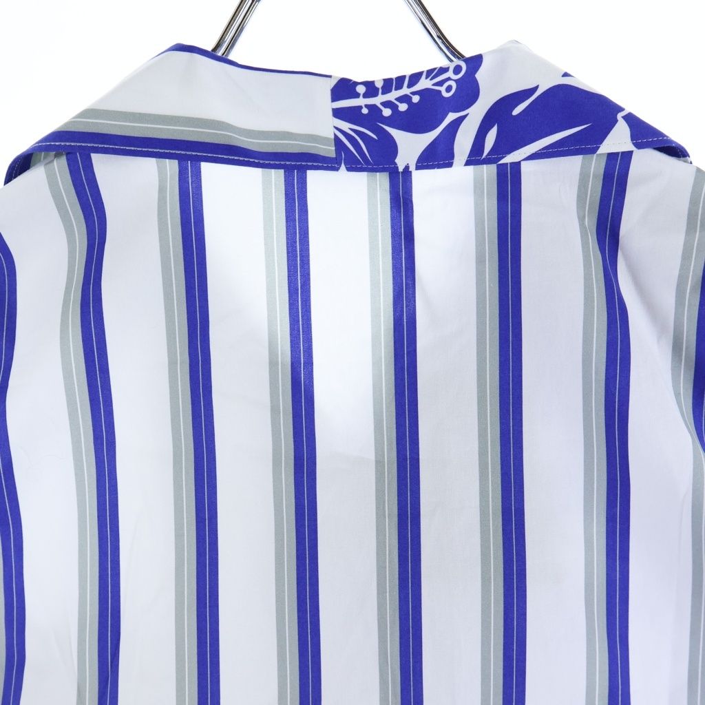 Prada Asymmetric Striped Hawaiian Short Sleeve Shirt White Blue — view 4
