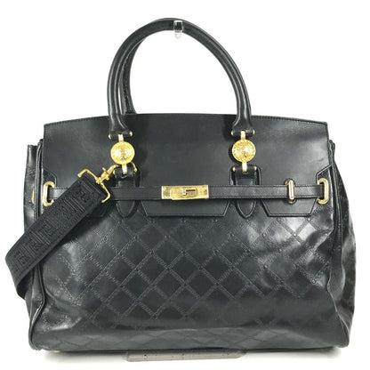 Versace Boston Bag Medusa Logo Leather Black