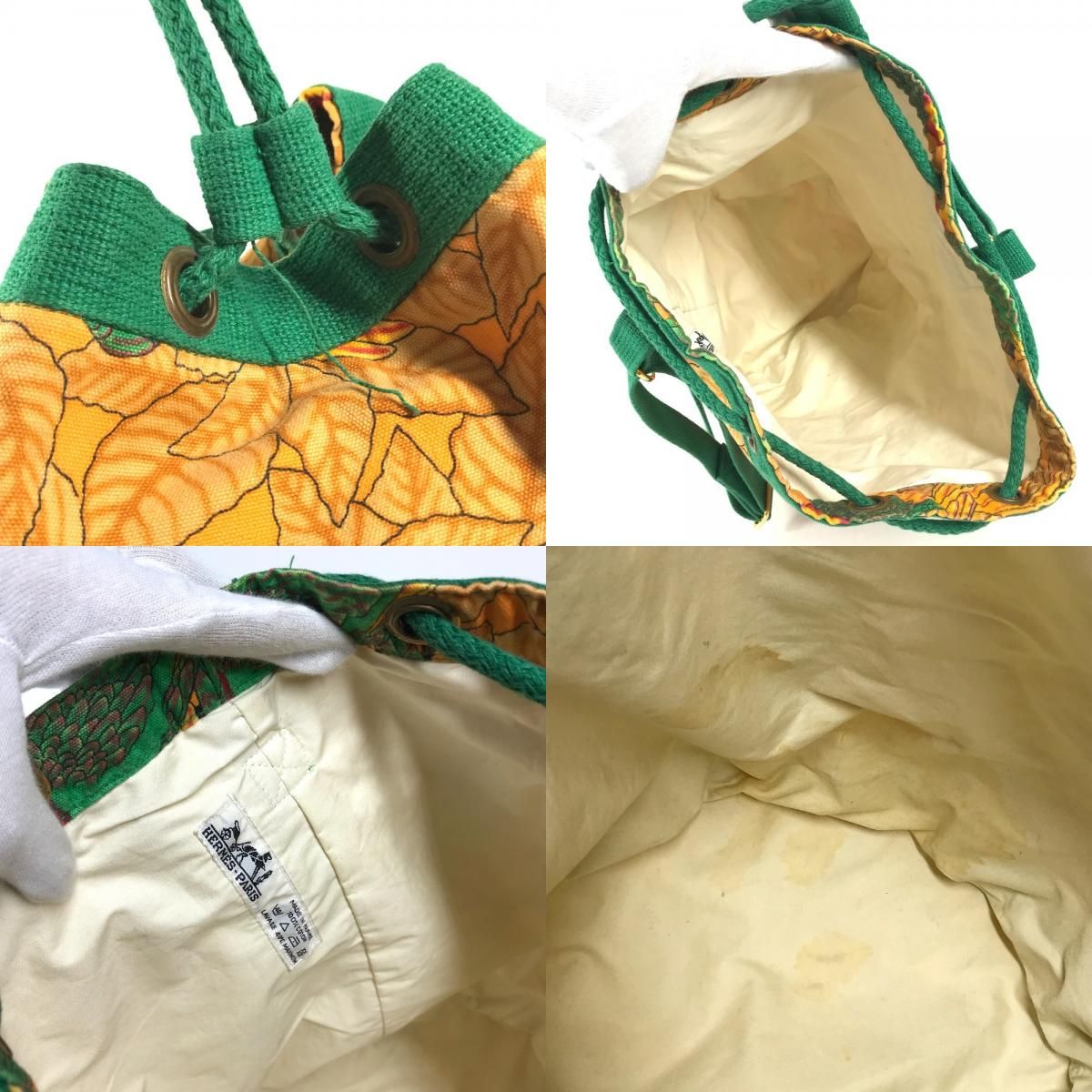 Hermes Shoulder Bag Bird Pattern Cotton Green — view 8