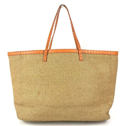 Fendi Shoulder Bag Selleria Logo Raffia Beige