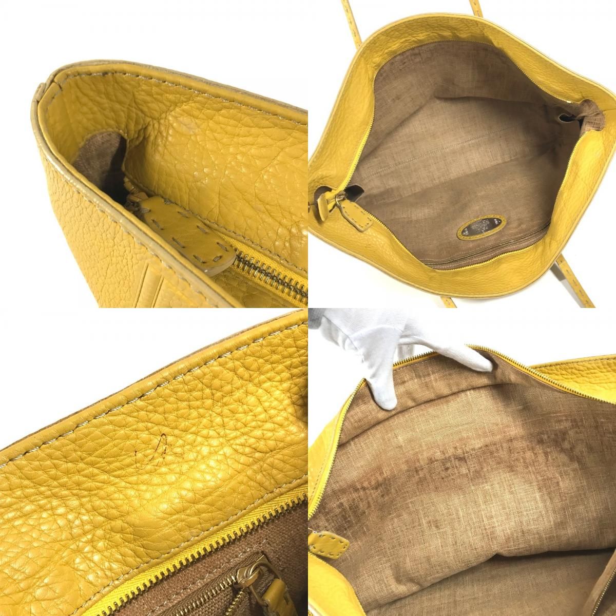 Fendi Shoulder Bag Selleria Logo Horse Pattern Leather Yellow — view 8