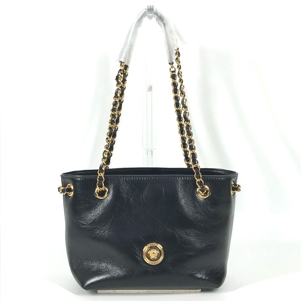 Versace Shoulder Bag Medusa Logo Leather Black