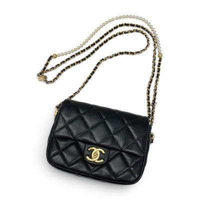 Chanel Shoulder Bag Black Gold Mini Quilted CC Logo Turnlock Single Flap Chain — view 5