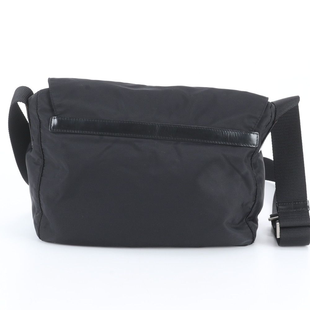 Prada Tessuto Nylon Triangle Logo Leather Shoulder Bag Crossbody Messenger Black — view 3