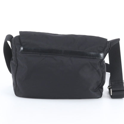 Prada Tessuto Nylon Triangle Logo Leather Shoulder Bag Crossbody Messenger Black — view 3