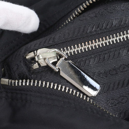 Prada Tessuto Nylon Triangle Logo Leather Shoulder Bag Crossbody Messenger Black — view 8