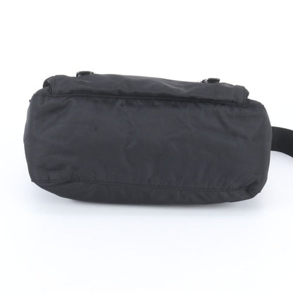 Prada Tessuto Nylon Triangle Logo Leather Shoulder Bag Crossbody Messenger Black — view 6