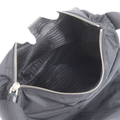 Prada Tessuto Nylon Triangle Logo Leather Shoulder Bag Crossbody Messenger Black — view 7