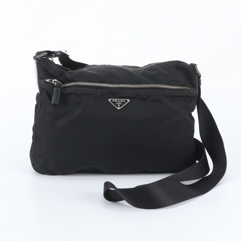 Prada Tessuto Nylon Triangle Logo Shoulder Bag Crossbody Messenger Black