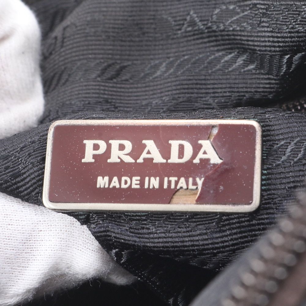 Prada Tessuto Nylon Triangle Logo Leather Shoulder Bag Crossbody Messenger Black — view 8