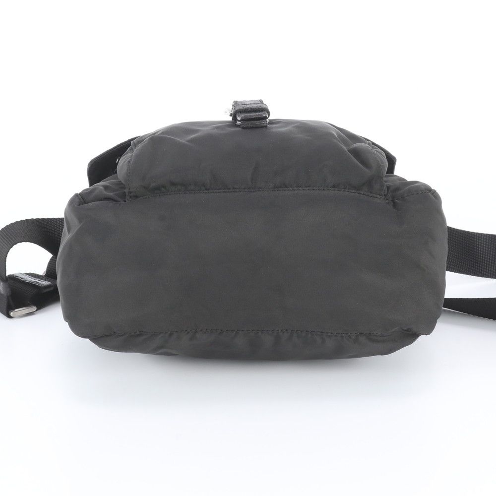 Prada Tessuto Nylon Triangle Logo Leather Shoulder Bag Crossbody Messenger Black — view 6